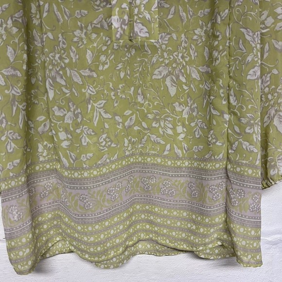 Loft Outlet Green Floral Sheer Peasant Blouse Womens Sz Medium Long Sleeve Tunic - Picture 3 of 5